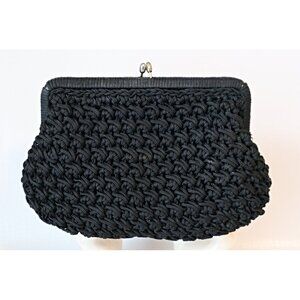 Vintage Black Evening Clutch Purse Artel Montreal Cord 1960s